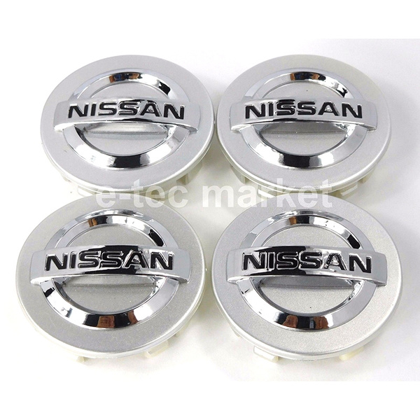 NISSAN SILVER 4 x 65mm LACQUERED Aluminium Centre Cap Emblems Overlays 