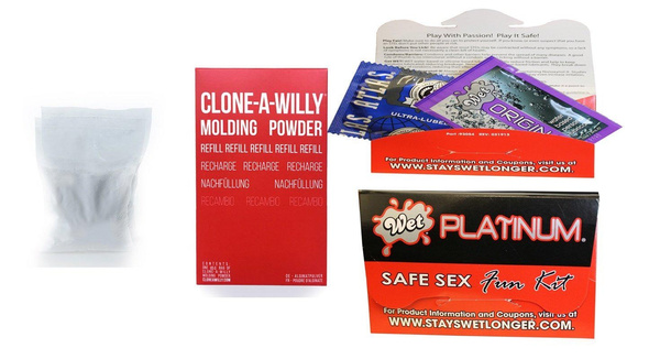 Bundle package 1 Clone-A-Willy Molding Powder W/O Vibe AND 1 Wet Safe Sex  Kit with Platinum Silicone Lubricant