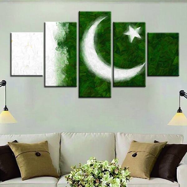 Stan National Flag Oil Painting On Canvas Moon And Star Best Gifts For Living Room Decor No Frame Home Green Wish - Best Home Decor On Wish