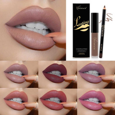 1pc Waterproof Matte Liquid Lip Gloss+1pcs Lip Liner Smooth Lipstick Long Lasting Cosmetic Makeup