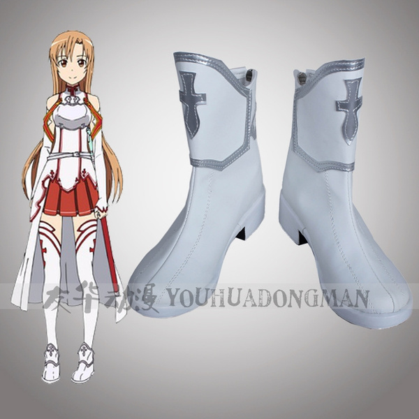 Anime cosplay Sword art online Asuna cosplay boots Hight quality black PU leather shoes