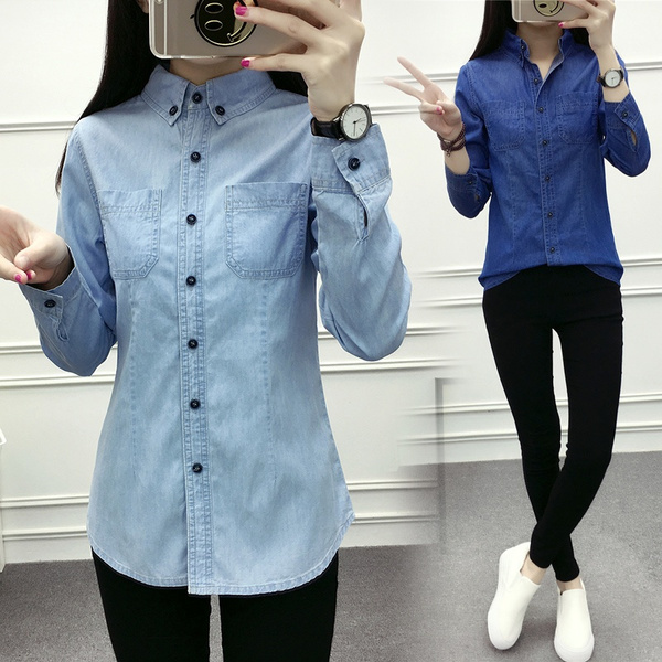 Jean Shirt Woman Long Sleeve Shirts For Women Tops And Blouses