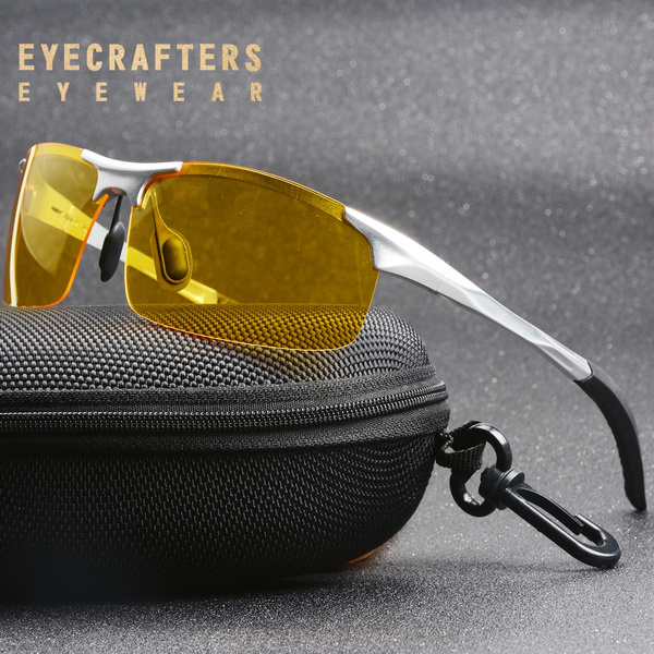 Aluminium Frame Night Vision Polarized Sunglasses Mens Yellow Lens