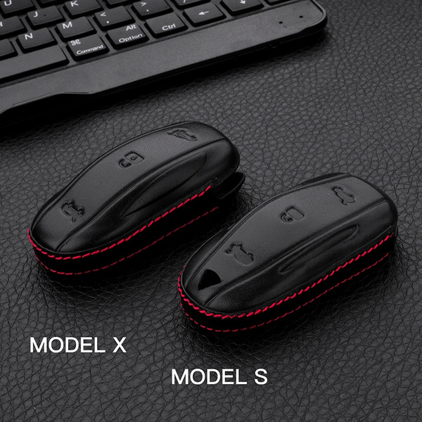 For Tesla Model S/X Fob Cove Pocket Case Cover Holder Genuine Leather Key Fob