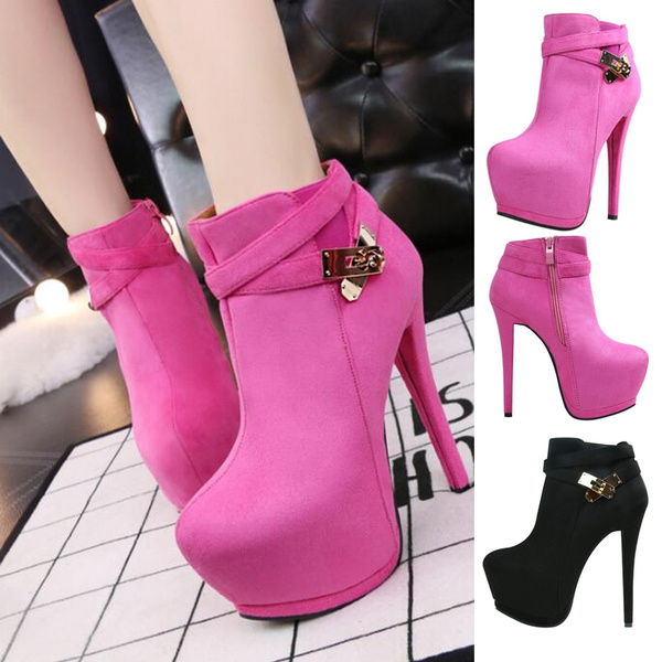 Fashion Women Ankle Boots High Heels Platform Pumps Suede Buckle Stiletto  Thin Heels Ankle Boots Red Bottoms Short Boots