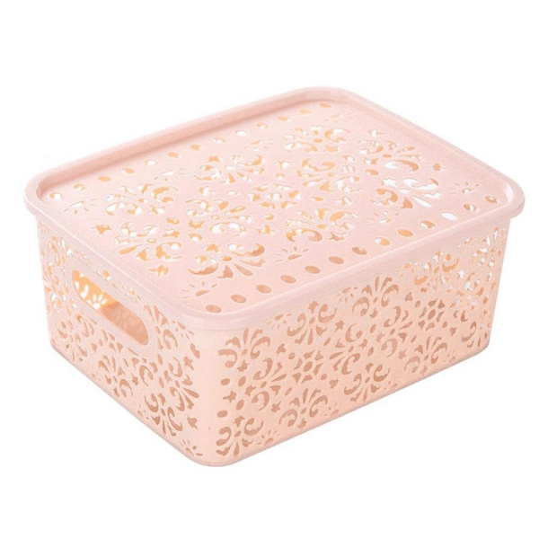 4 Colors Fashion Plastic Hollow Pattern Storage Basket Box Container Organizer Household Holder