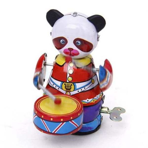 Drummer Bear Colorful Beating Drums Robot Collectible Spring Toy Figures Toy 