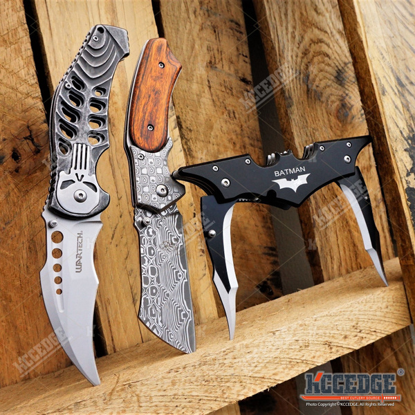 3PC TACTICAL NINJA COMBO SET Ninja Sword With 2 Throwing Knives + Fixed  Blade Karambit + Double Blade Folding Pocket Knife