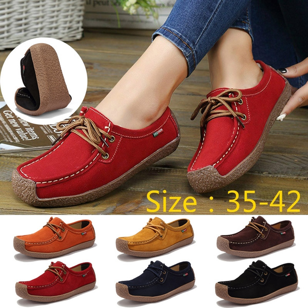 6 Colors Women Genuine Leather Boat Shoes Casual Flats Woman Hand-sewn ...