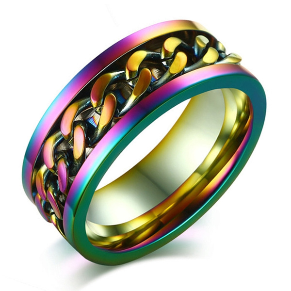 Gay And Lesbian Pride Jewelry Lgbt Unique Multicolor Rainbow Finger Ring Mens Fashion 316l 9024