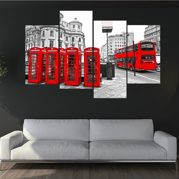 Modern Wall Art Decor Black White Red London Red Bus Callbox Art Painting Canvas Wall Decor For Living Room Bedroom Wish