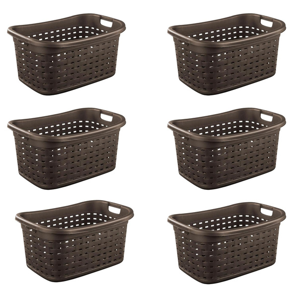 Sterilite Plastic Weave Laundry Organizer Storage Basket Tote, Espresso