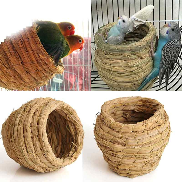 2x Bird Nest Breeding Bird Box Wild Grass Weave Canary Finch Budgie House S 