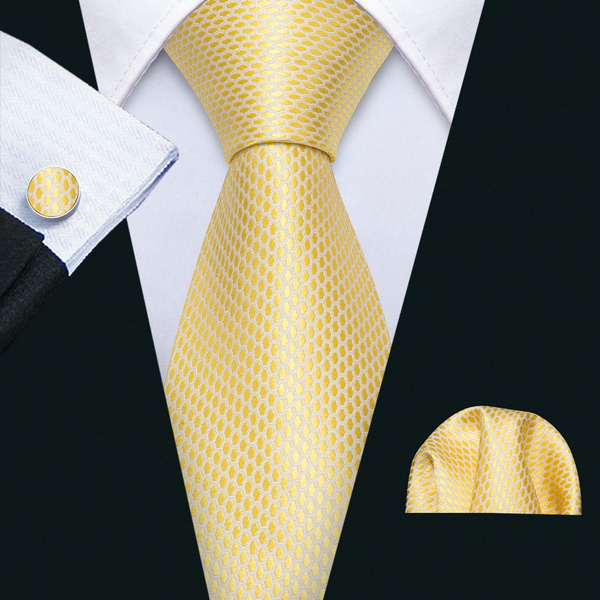 Yellow Necktie Hanky Cufflinks Set for Men's Wedding Business Tie | Wish