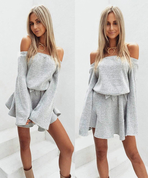 The New Sexy Bra Word Solid Color Knit Dress Wish