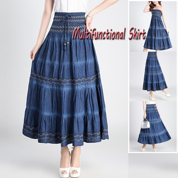 ladies denim maxi skirt