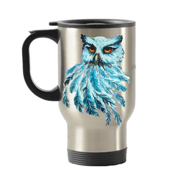 Travel Mug Cozy Travel Mugs with lid Owl Mug Animal Lover Mug Owl Lover Gift Owl Coffee Mug Mug to Go Owl Artwork Cute Owl Mug Vacuum cup