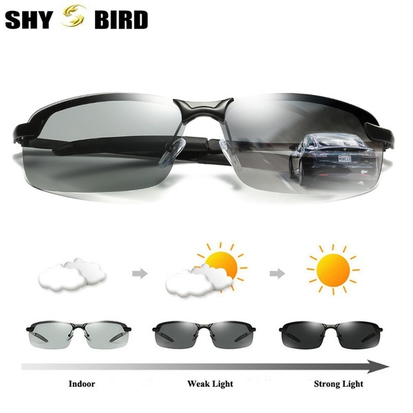 SHY BIRD Brand Photochromic Sunglasses Men Polarized Discoloration
