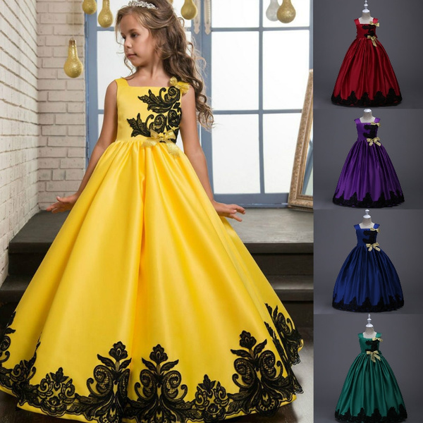 Sequin Lace Kids Dress Flower Long Elegant Teenagers Ball Gowns Girl Party  Evening Bridesmaid Princess Clothing Costumes Vestido - AliExpress