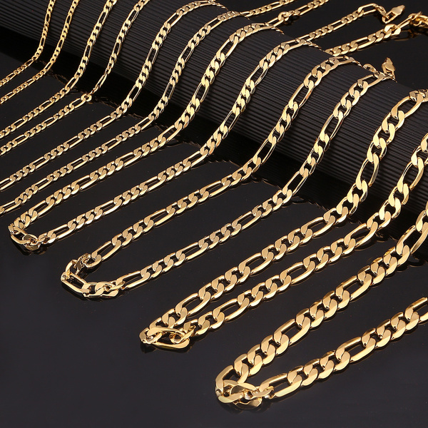 Mens Italy Carved Flat Figaro Hip Hop Gold Necklace Chain Men Boys Jewelry Gift 