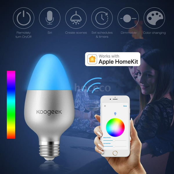 Koogeek Wi Fi Enabled E26 8W Color Changing Dimmable Smart LED Light Bulb Works with Apple HomeKit No Hub Required Support Siri Home App Schedules