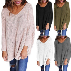 sleeve v-neck, Plus Size, knitted sweater, Sleeve