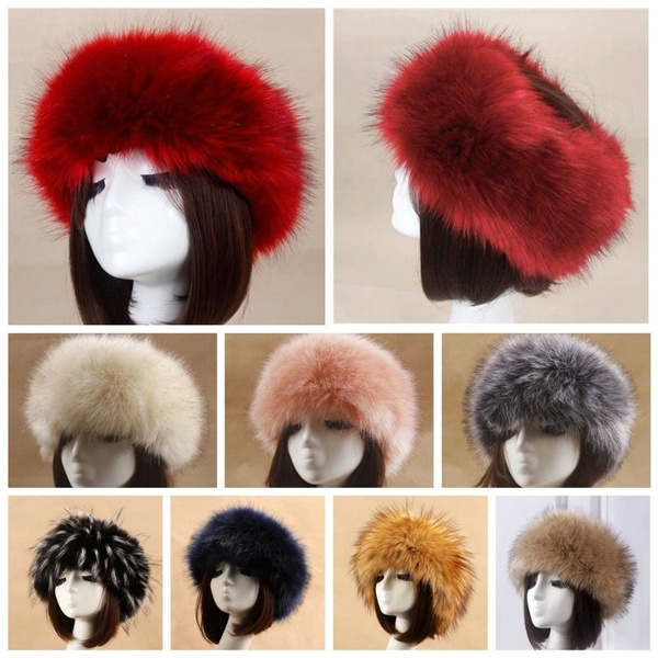 Women Lady Russian Fluffy Fox Fur Hat Headband Winter Earwarmer Ski Hat ...