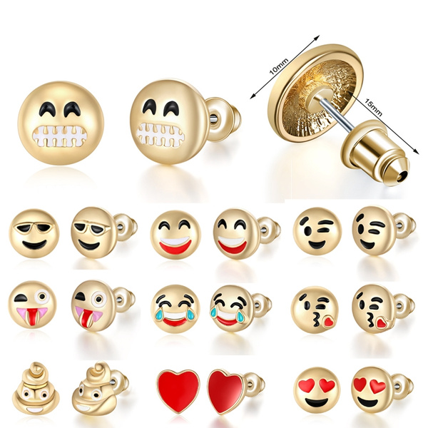 1 Pair Funny Accessories Emoji Smiley Golden Earrings Cute Cartoon ...