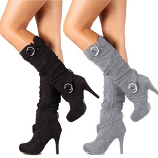 Women's Fashion Buckle Suede Slouchy Long Boot Thigh Boots Shoes