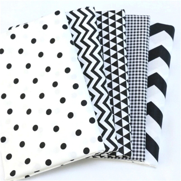 5 Pcs/lot Black Grid Wave Dot Printed Cloth 100% Cotton Twill Fabric ...