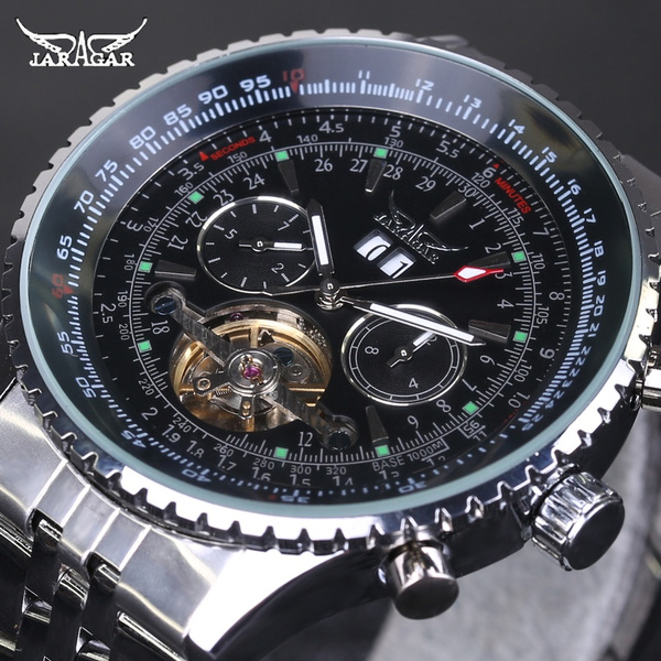 Men Watch Luxury Brand Jaragar Tourbillon Automatic Mechanical Watches Multifunction Men Watch Full Stainless Steel Montre Homme