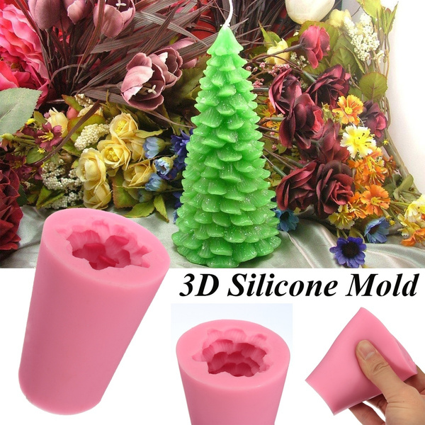 3d Christmas Tree Candle Soap Making Mold Silicone Cake Chocolate Baking Mould Pink Wish