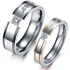 Fashion Men Women Stainless Steel Lover's CRYSTAL Rings Couples Wedding Bands Promise Ring