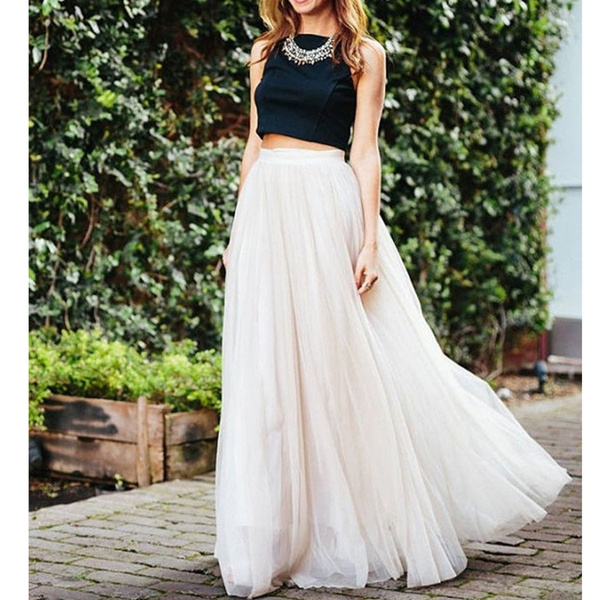 tulle pleated maxi skirt