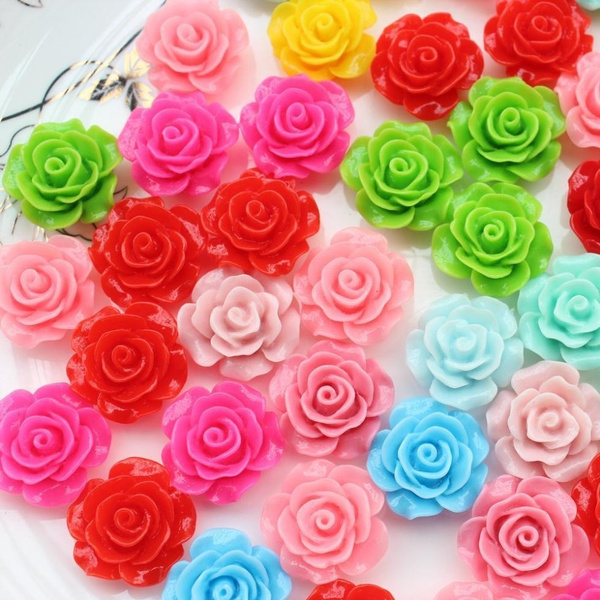 3//12pcs Vintage Cabochons Resin Flatbacks Cameo Rose Flower 21x21x9.5mm BWRB0533