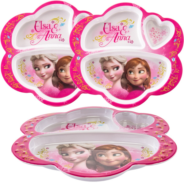 3 Pack Disney Frozen Anna & Elsa Character BPA-Free Plastic 3-Section Divided Kids Plates Zak! Lunch Trays For Breakfast & Dinner