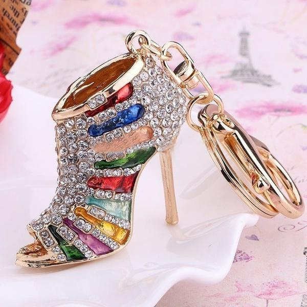 Rhinestone High-heeled Shoes Shape Keychain Pendant Fashion