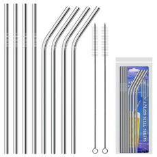 New Fashion Stainless Steel Metal Drinking Straw Reusable Straws + Cleaner Brush Kit UB
