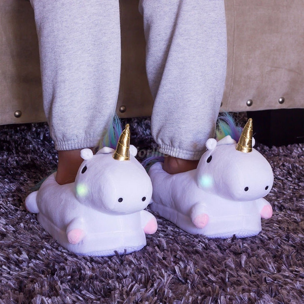 Women Men LED Unicorn Glowing House Shoes Slippers Plush Unicorn