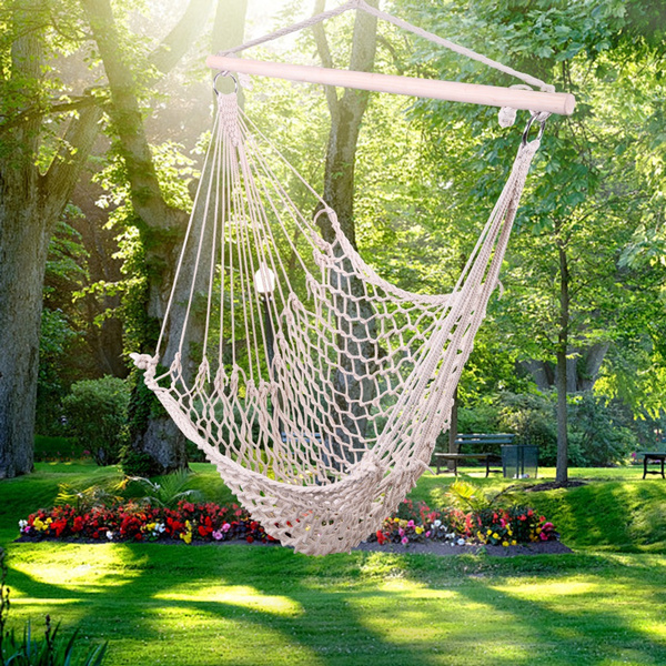 Cotton Rope Single Person Swing Hanging Hammock Chair Cradle with