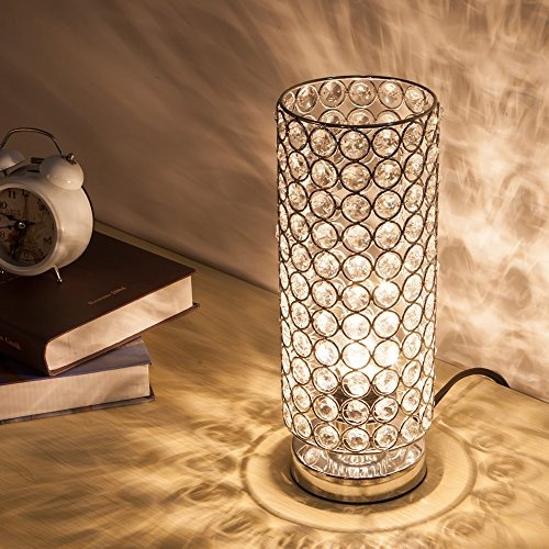 Zeefo Crystal Table Lamp Nightstand Decorative Room Desk Lamp Night Light Lamp Table Lamps For Bedroom Living Room Kitchen Dining Room Silver Wish