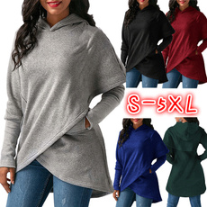 Autumn Winter Women's Fashion Asymmetric Hem Long Sleeve Pocket Hoodies Casual Sweatshirts(S-5XL)