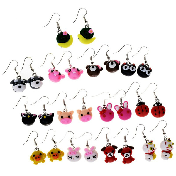 10pairs/lot Women's Polymer Clay Animal Earrings Cute 3D Cartoon Food Cake  Fruit Drop Dangle Earrings for Women Girls | Wish