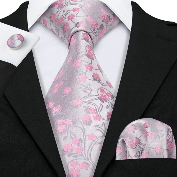 Designer Silver Pink Floral Silk Necktie Set For Men Woven Tie Wedding designer-silver-pink-floral-silk-necktie-set-for-men-woven-tie-wedding