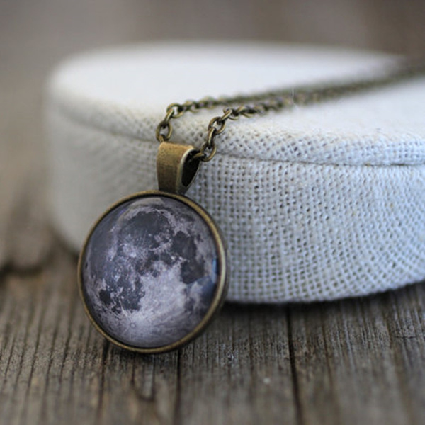 Moon Necklace Moon Pendant Moon Full Moon Full Moon Necklace Moon Jewelry Luna Luna Necklace Space Solar System Necklace Universe Wish
