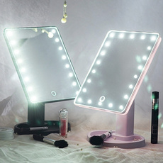 16/22 LED Touch Screen Makeup Mirror 360 Rotated Tabletop Cosmetic Light Up Mirror