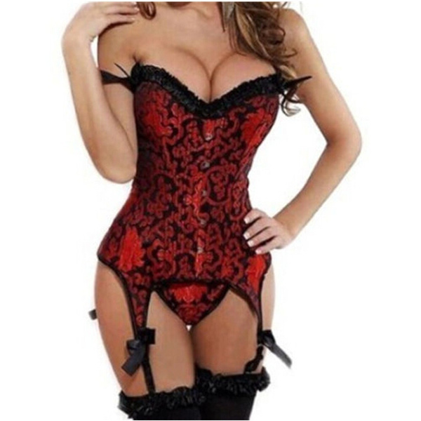 Sexy Victorian Brocade Corset With Garters G string Red black