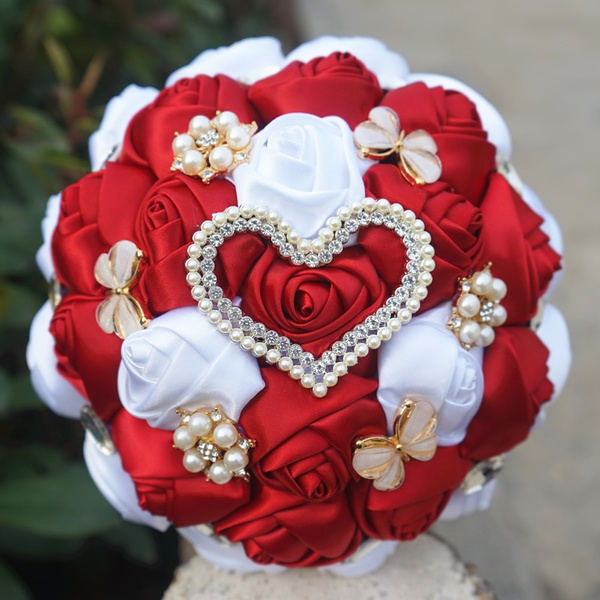 red rose bridal bouquet with crystals