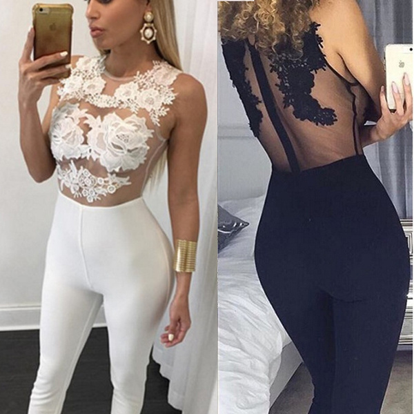 Women Bodycon Jumpsuit Black Lace Bodysuit Female Transparent Mesh Embroidery Rompers Flower Jumpsuit Women Bodycon Jumpsuit Black Lace Bodysuit Female Transparent Mesh Embroidery Rompers Flower Jumpsuit