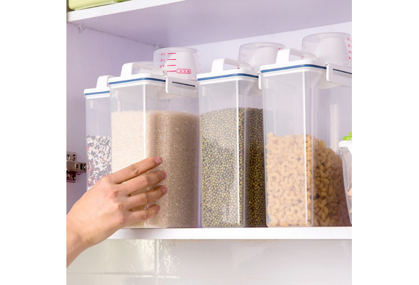2L Storage Box Plastic Rice Container For Kitchen Food Grain Cereal  Dispenser With Measuring Cup Cover fytrading